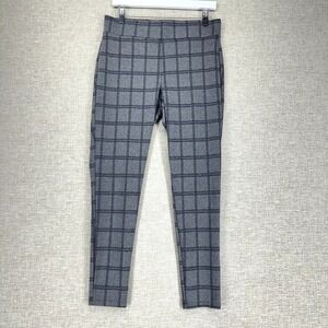 LOFT Pants Womens Medium Gray Blue Plaid Ponte Slim Skinny Pull On Stretch Ankle